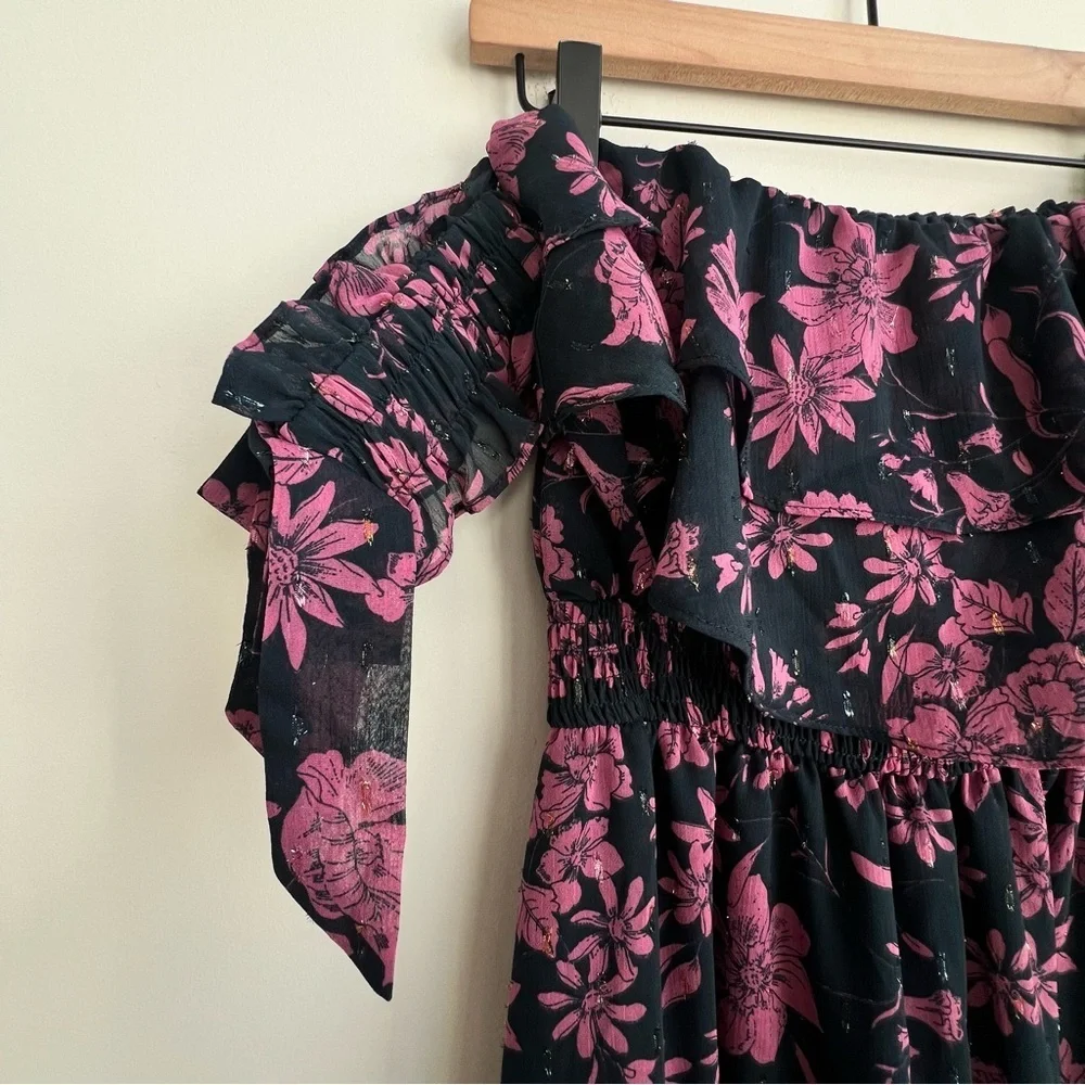 New Lulus Love and Blooms Navy Blue Floral Print Off The Shoulder maxi Dress - Picture 8 of 14